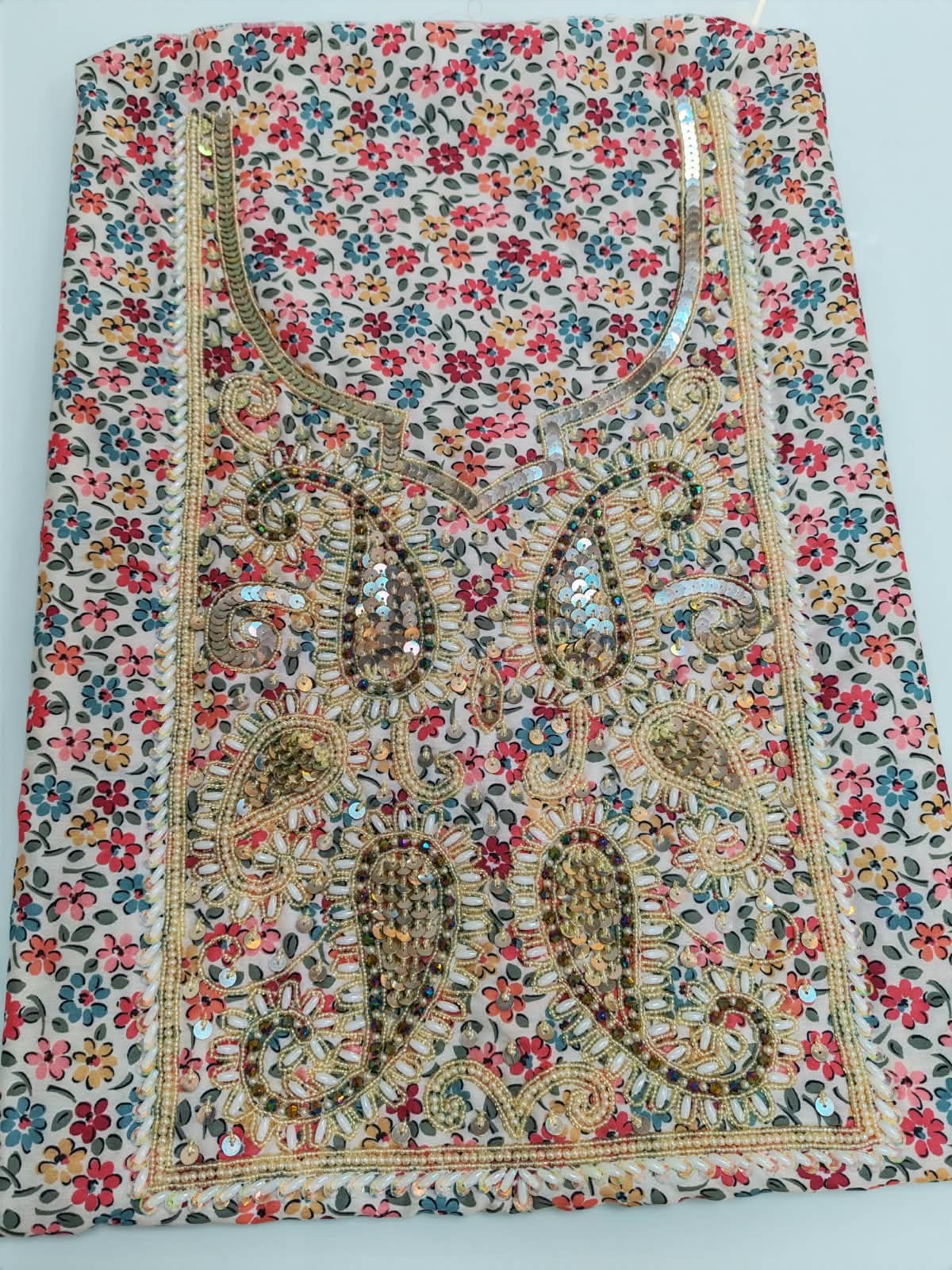Ivory Ditsy Floral Paisley Sequin Mukhawar