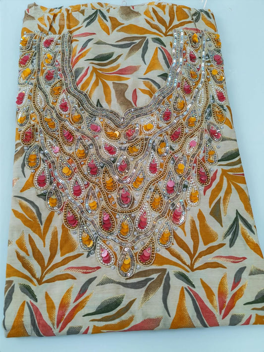 Mustard Leaf Sequin Paisley Mukhawar