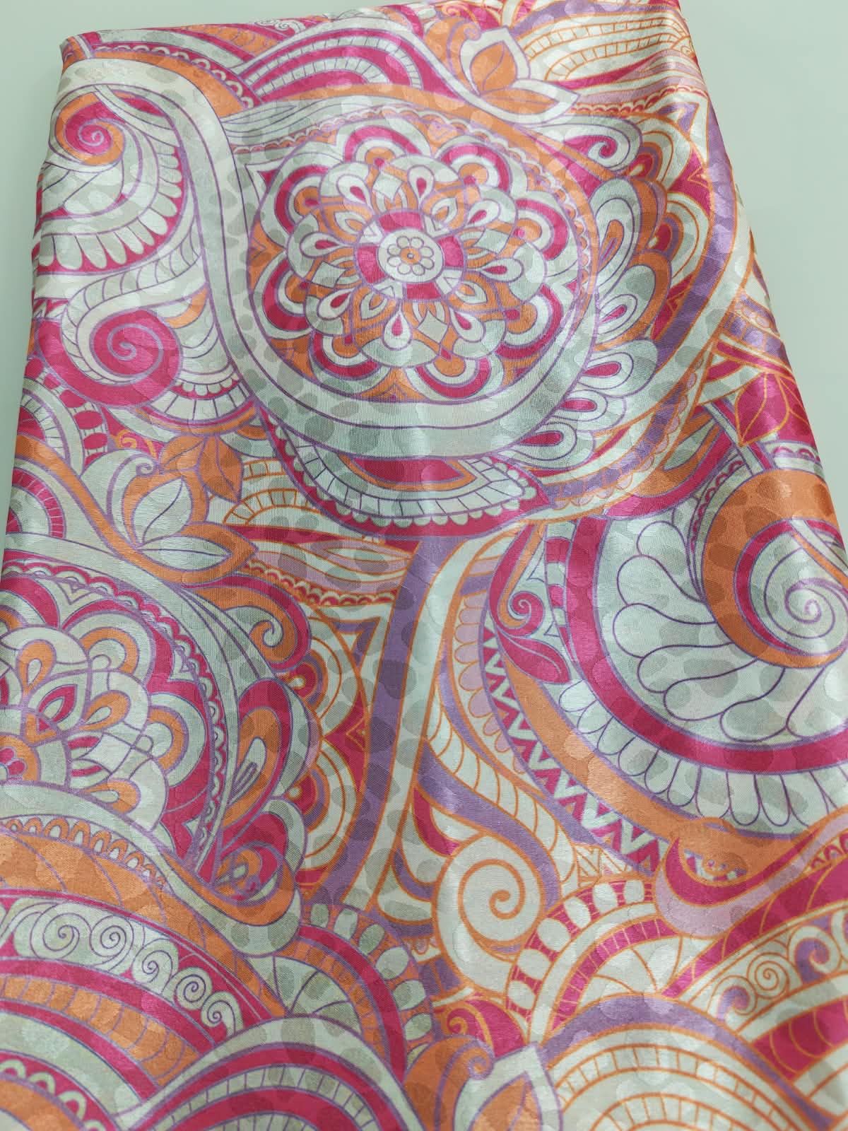 Sage Pink Orange Dotted Mandala Paisley Fabric