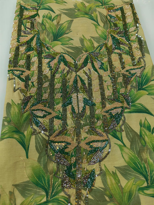 Sage Green Tropical Leaf Beaded Mukhawar