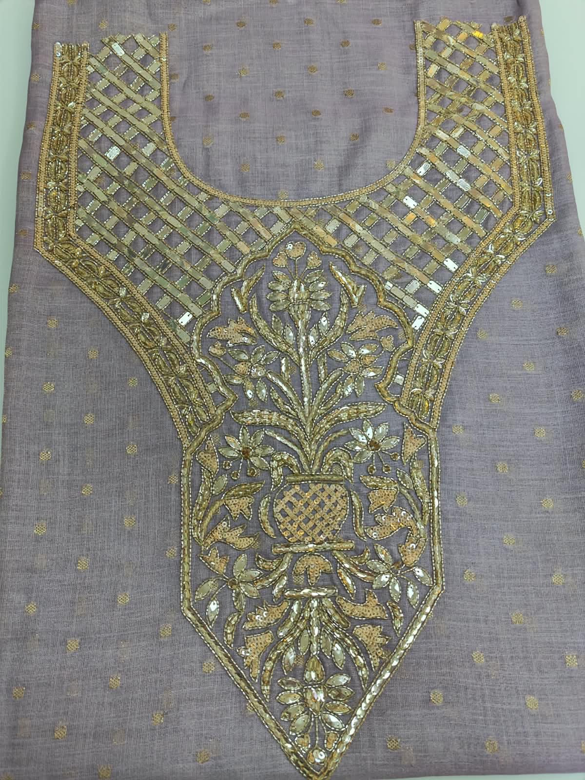 Lavender Gold Mirror Work Mukhawar