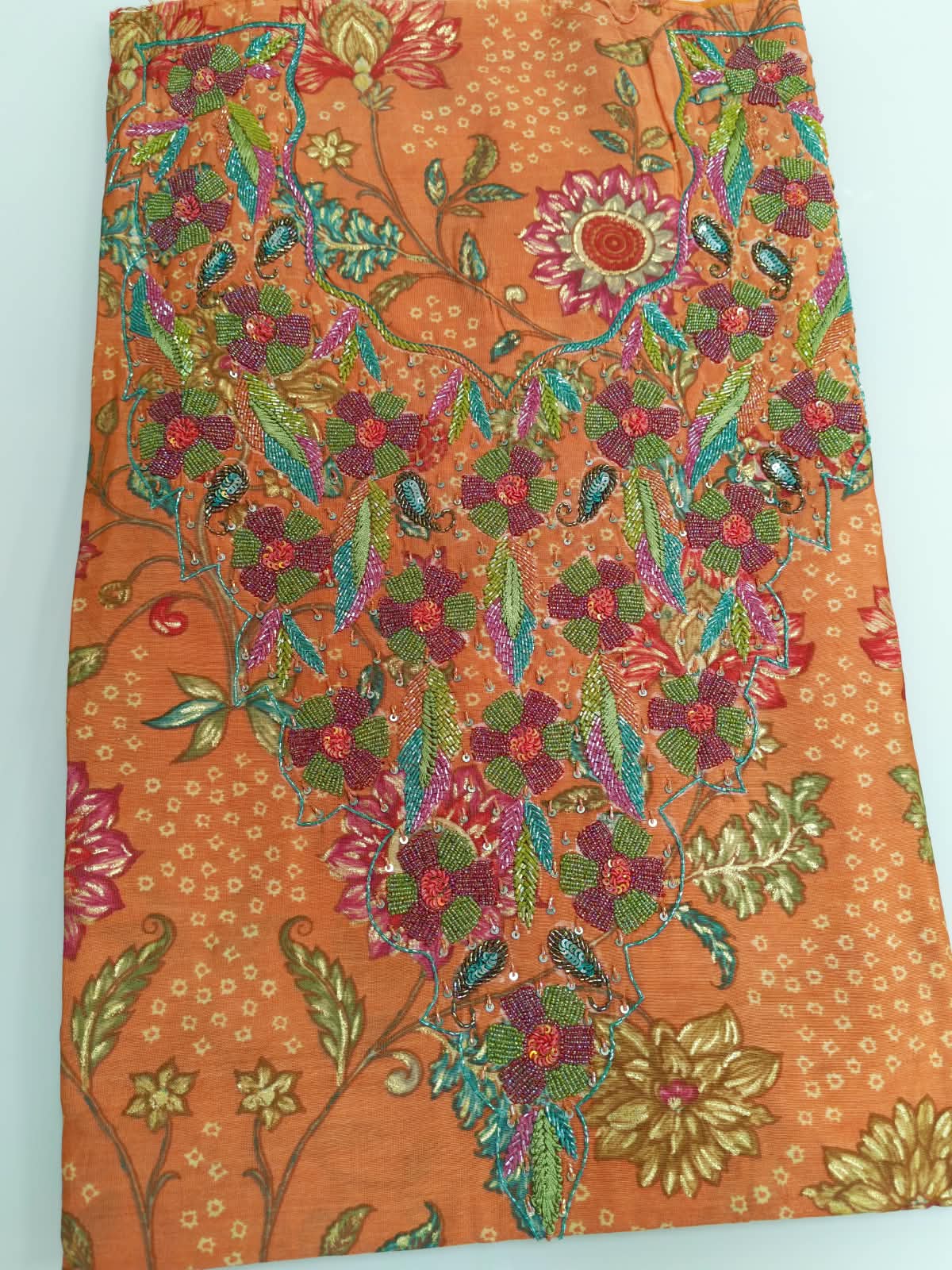 Orange Multicolor Floral Beaded Mukhawar