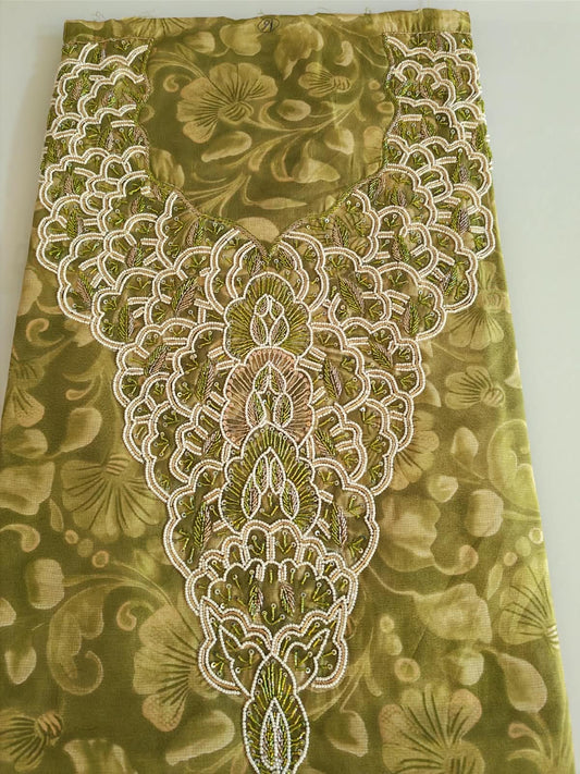 Olive Scalloped Beaded Mukhawar