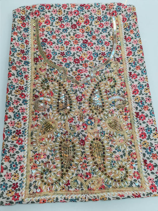 Ivory Ditsy Floral Paisley Sequin Mukhawar