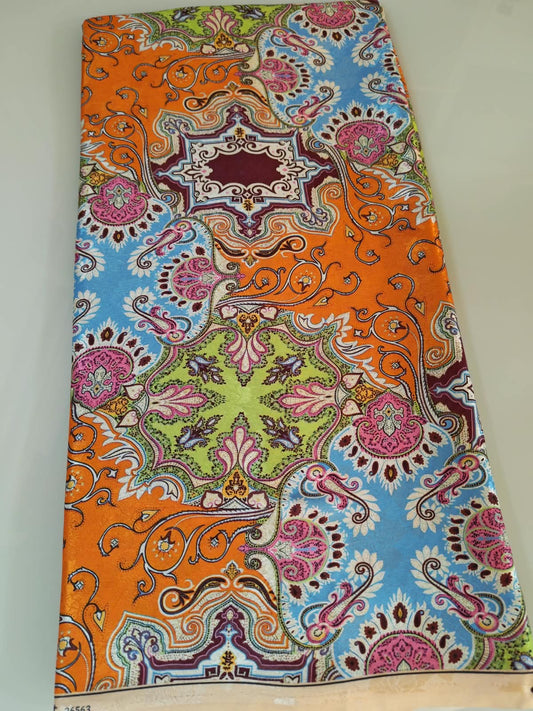 Orange Blue Green Medallion Paisley Fabric