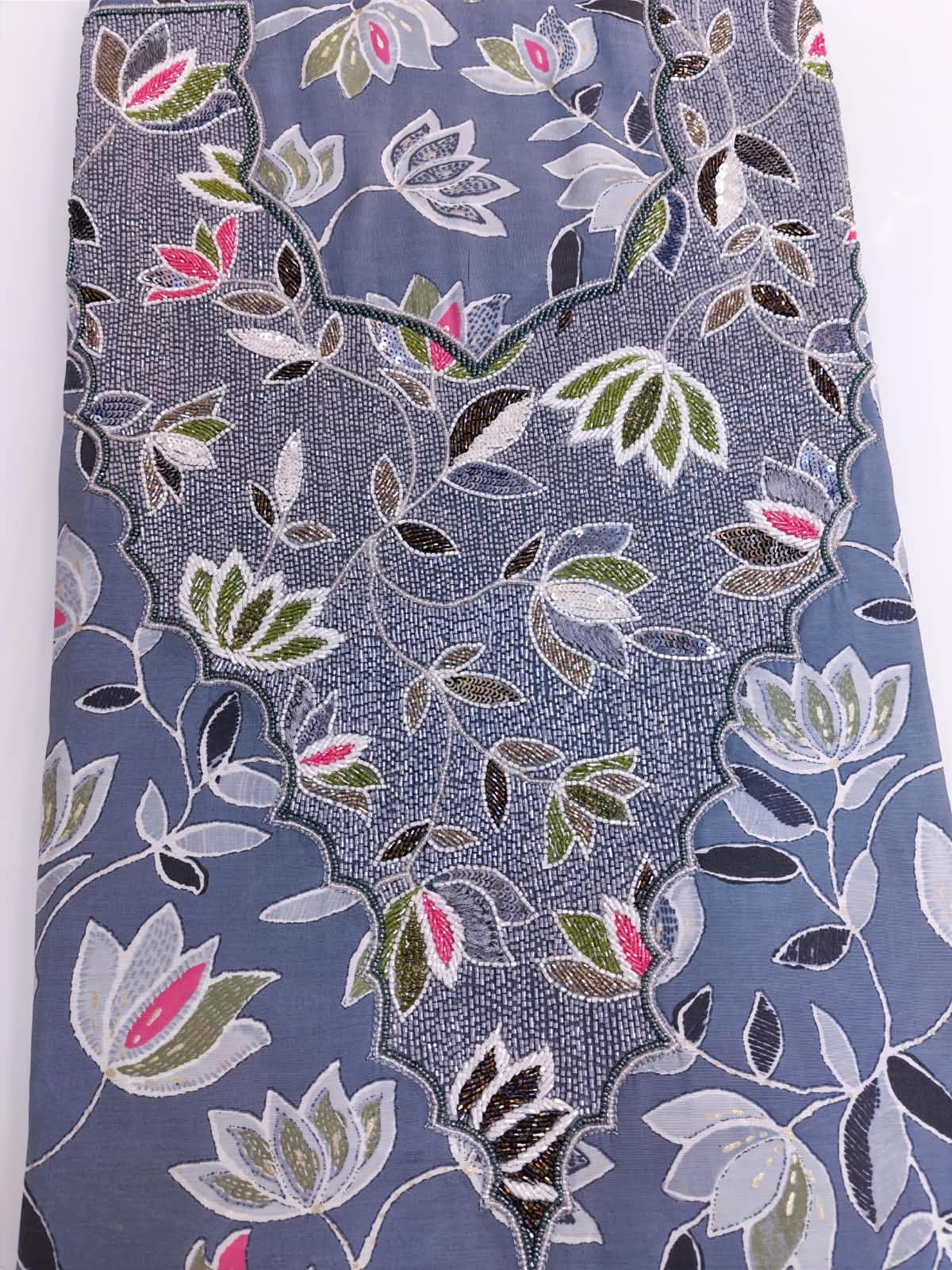 Slate Blue Floral Heart Beaded Mukhawar