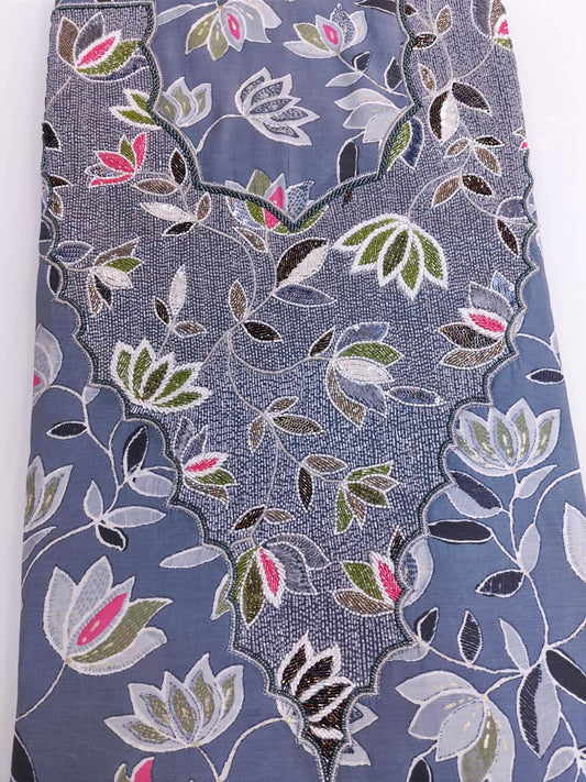 Slate Blue Floral Heart Beaded Mukhawar