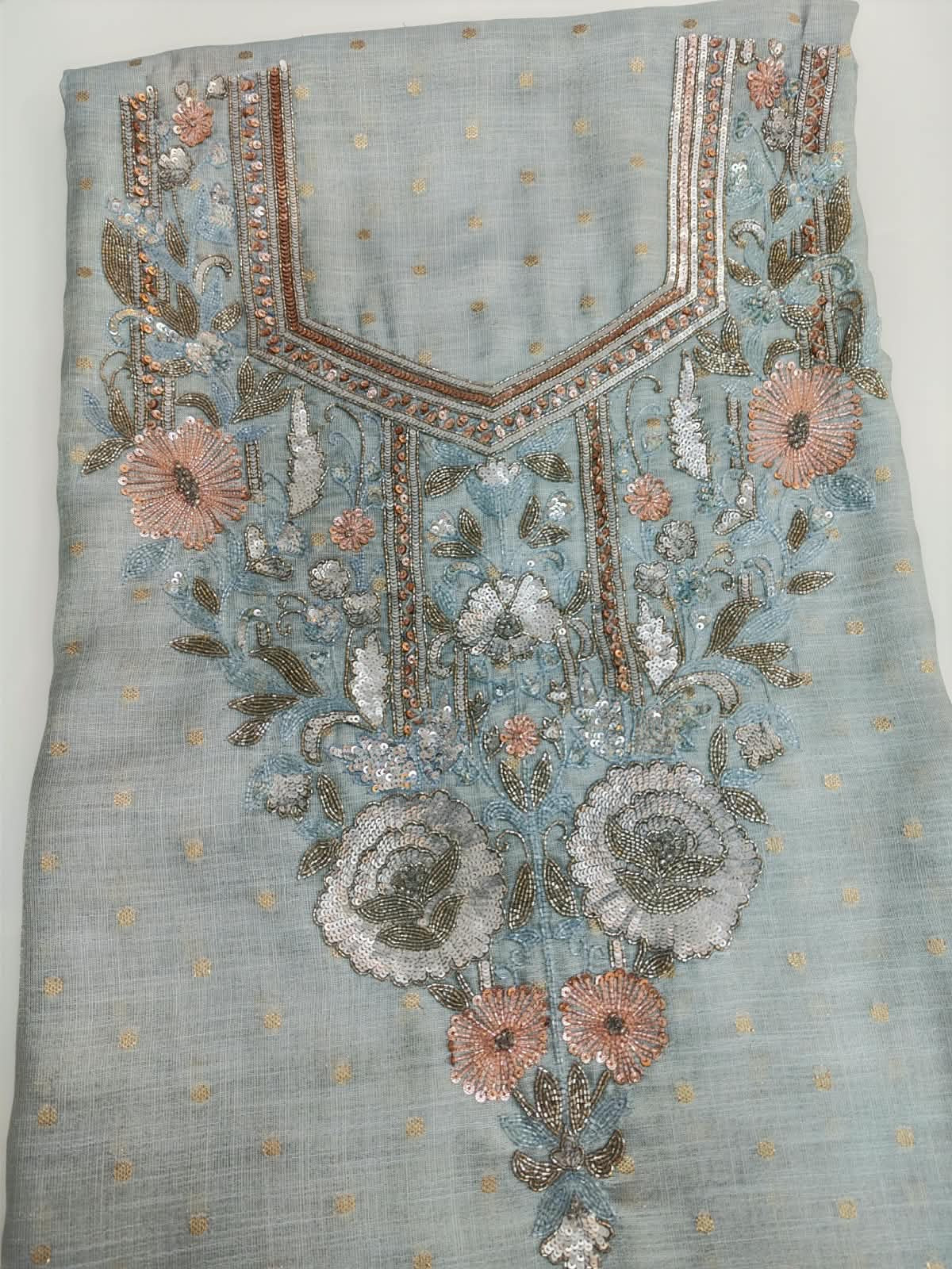 Grey Floral Rose Embroidered Mukhawar