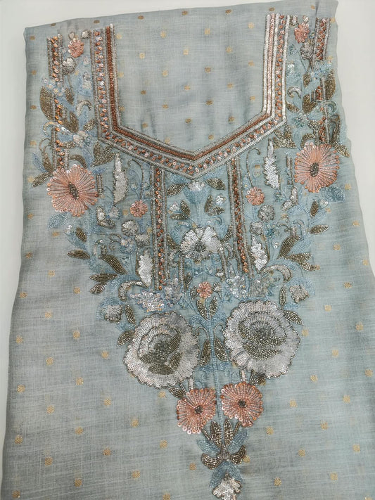 Grey Floral Rose Embroidered Mukhawar