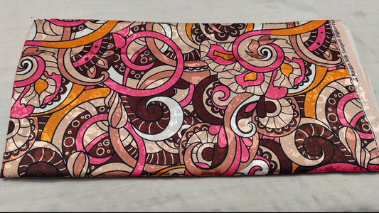 Pink Brown Paisley Swirl Silk Fabric