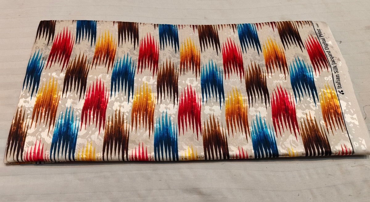Beige Multicolor Ikat Silk Fabric