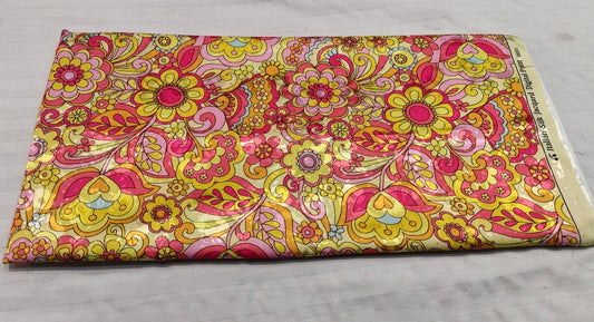 Pink Yellow Paisley Floral Silk Fabric